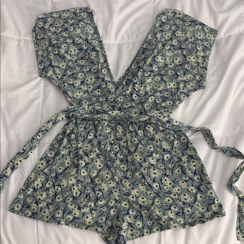 Urban Outfitters Green Floral Wrap Romper